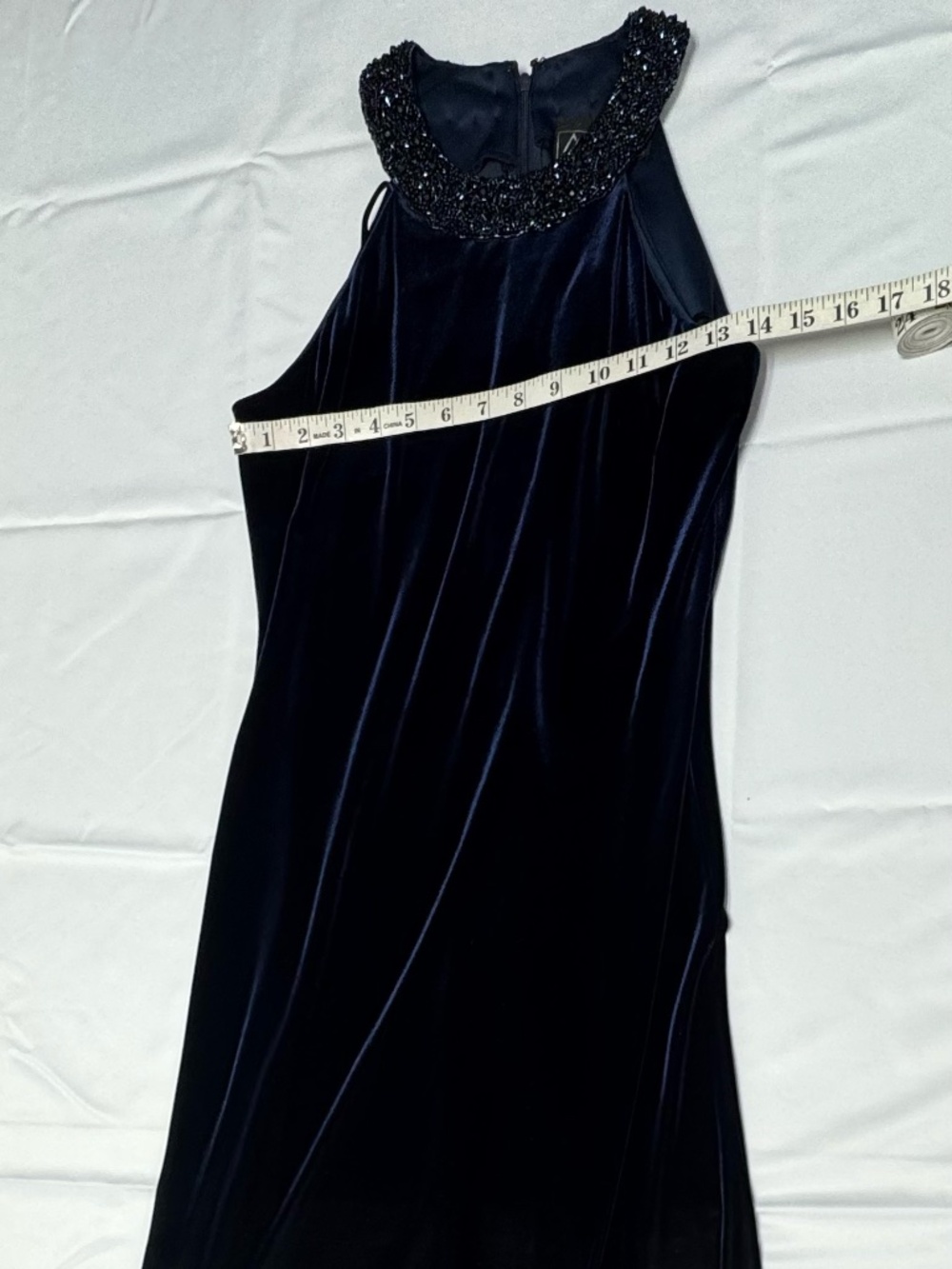 Alex Evenings Vintage Navy Blue Velvet Sleeveless With Beaded Neckline - Size 10 - Picture 10 of 12